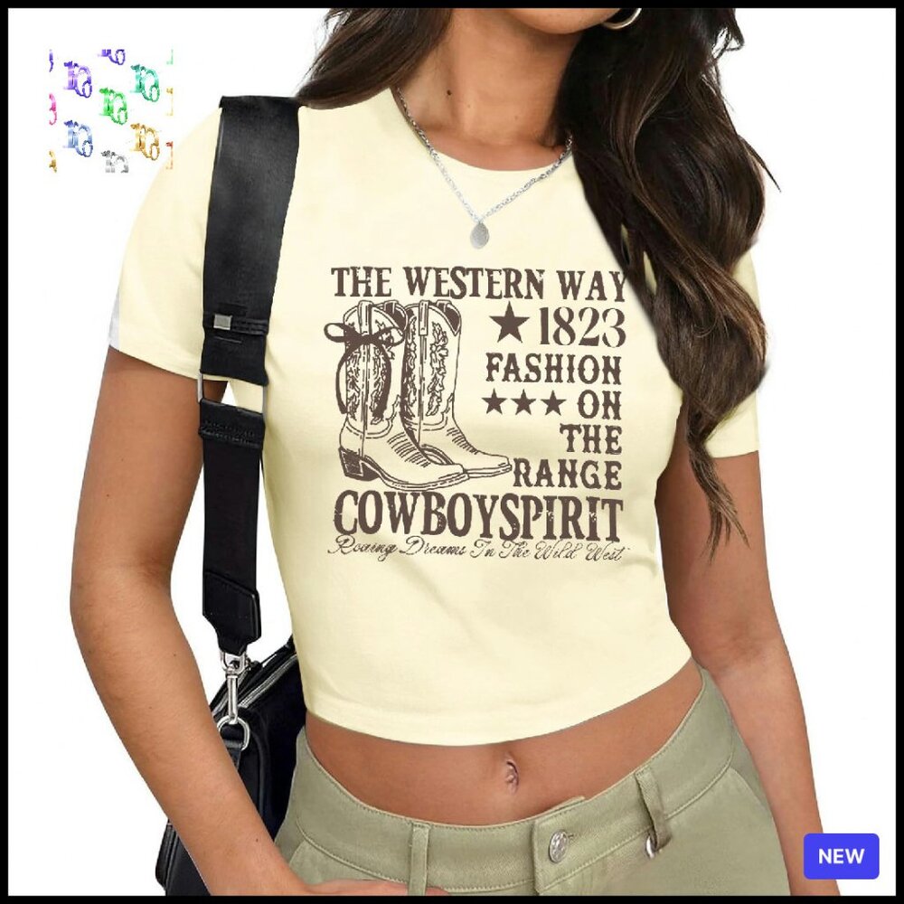 Y2k Graphic Baby Tee Slim Fit Cropped Top Western Grunge Aesthetic